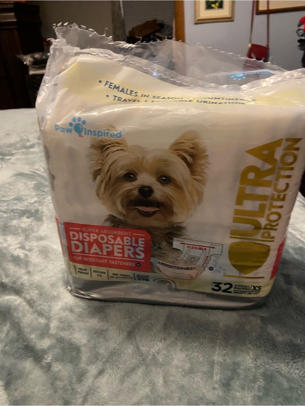 Inspire Disposable Dog Diapers - White, Gold, Red Accents open 30 count